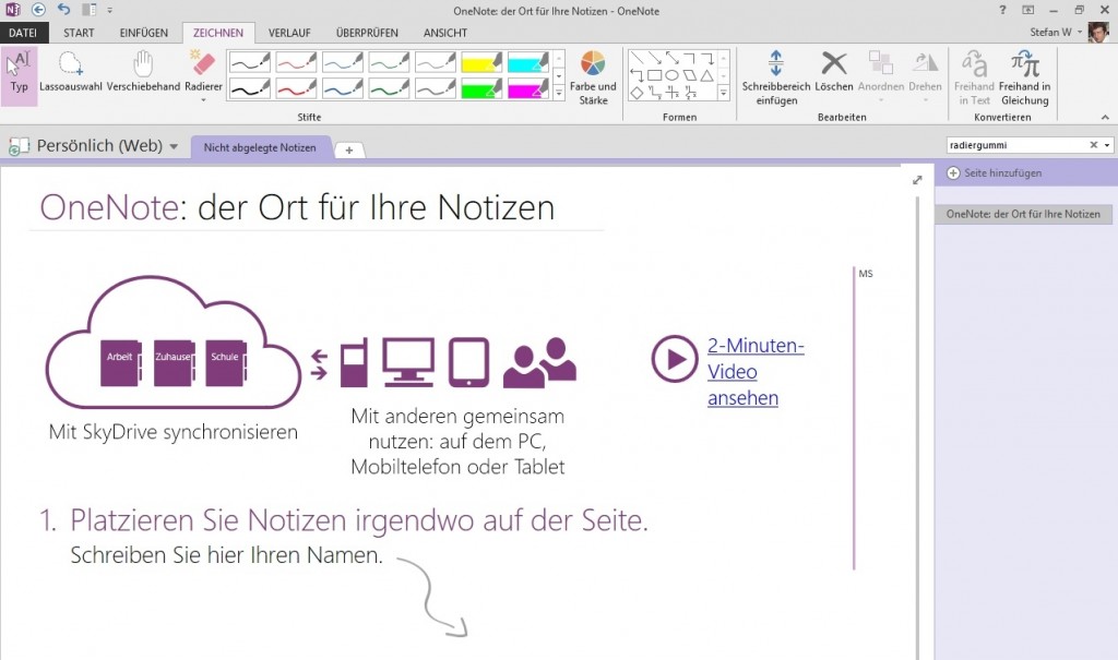 Irreführend: Die Kostenlose OneNote-Version zeigt SharePoint und "Computer" als Speicherort an, erlaubt aber nur OneDrive.