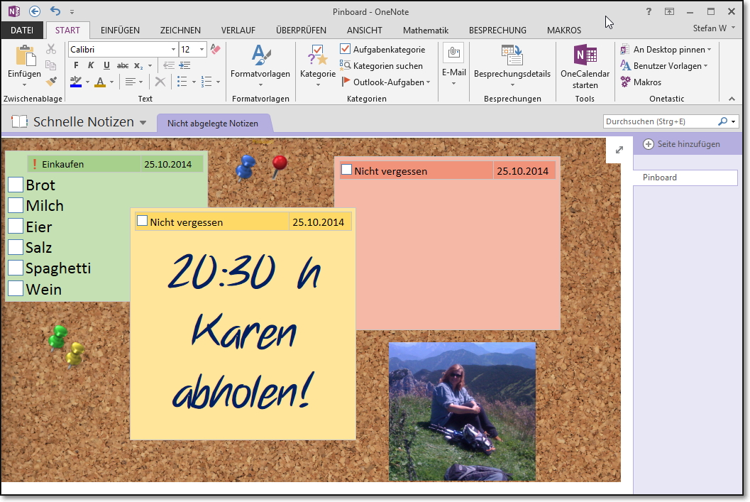 Notizseite im PinnwandLook OneNoteBlog